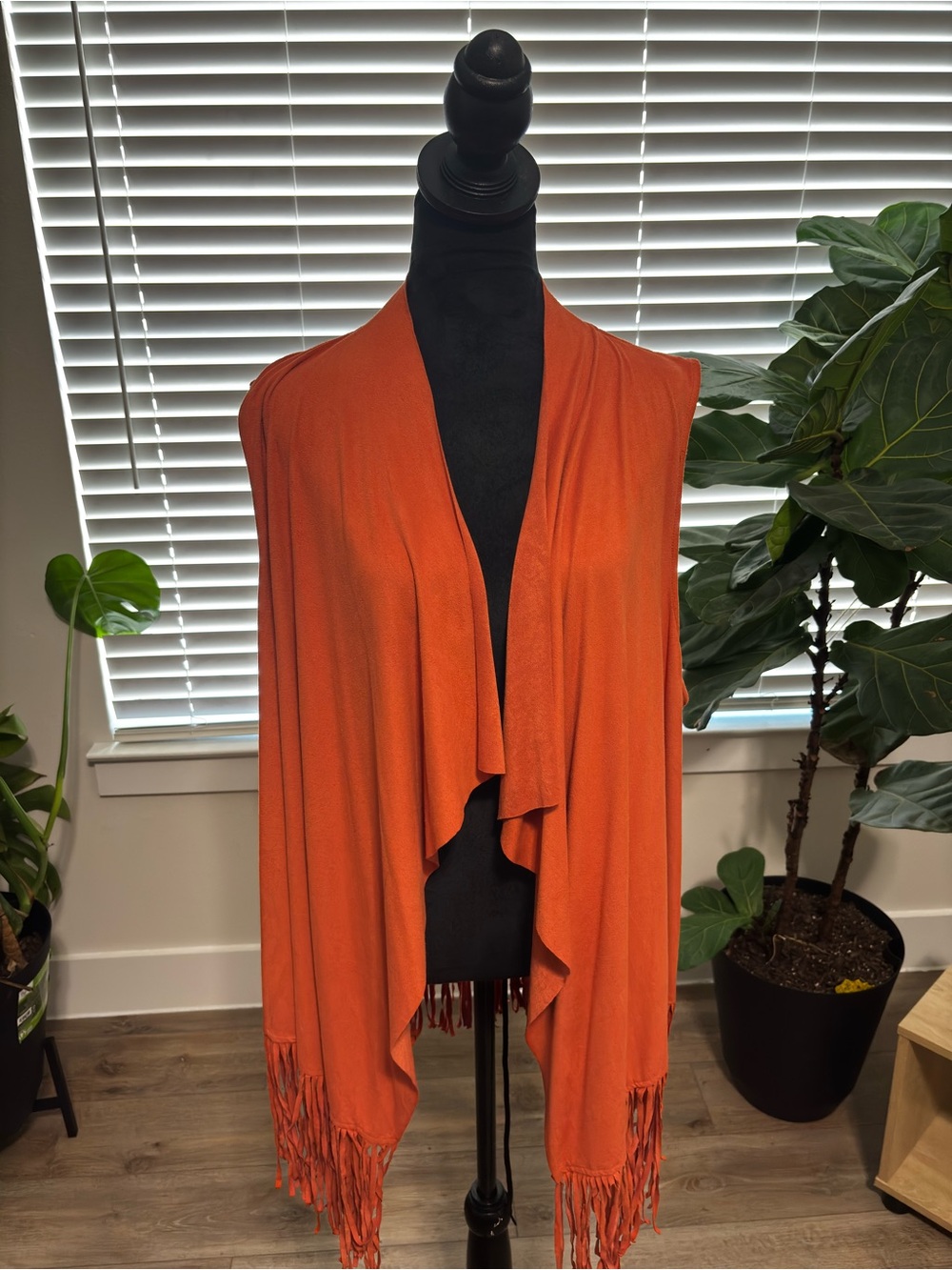 Ashley Stewart Burnt Ochre Fringe Open Front Wrap
